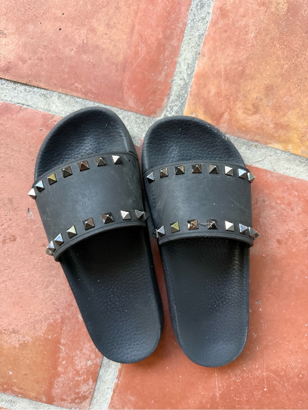 Valentino Black Stud-Trim Slide Sandals